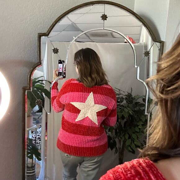 Wildfox Shine Clare Chenille Red Pink Pullover Striped Sweater XS - Picture 3 of 7